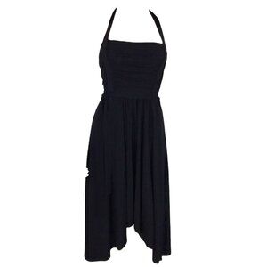 BCBGMAXAZRIA USA Sz XS LBD Black Halter Dress Ruched Top Asymmetric Hem 130L